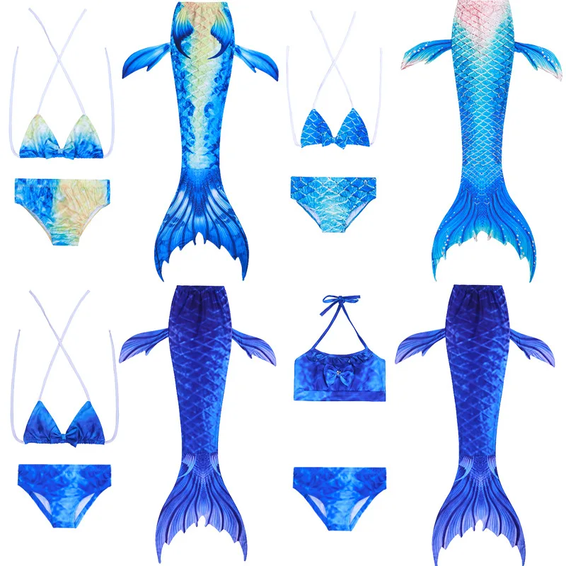 

Женское платье с хвостом русалки, купальный костюм из трех предметов для девочек, 2022