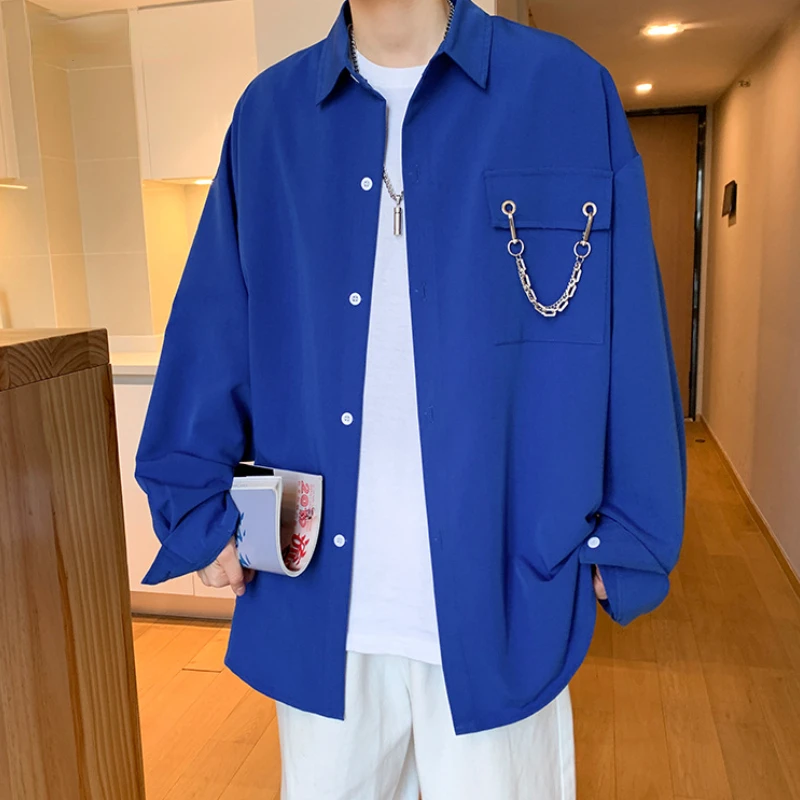 

Shirts Men Long Sleeve Fashion All-match Design Personality Streetwear Hip Hop Teens Ulzzang Japanese Clothing Unisex Male Ins