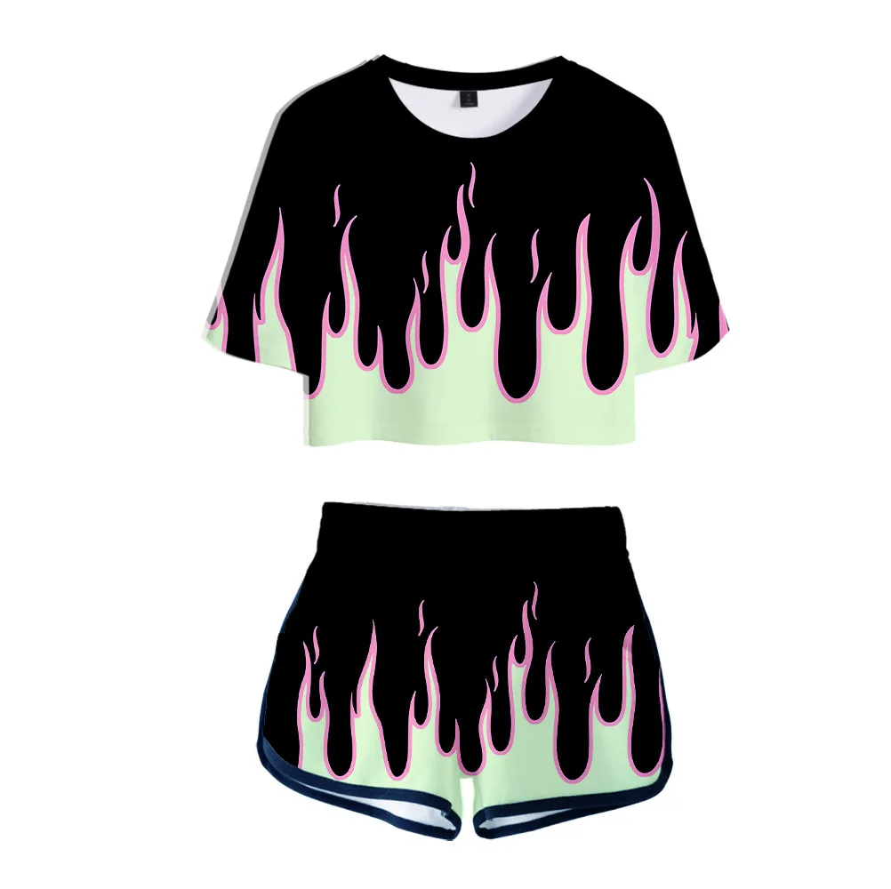 Женский комплект из двух предметов Повседневная футболка и шорты с 3D-принтом