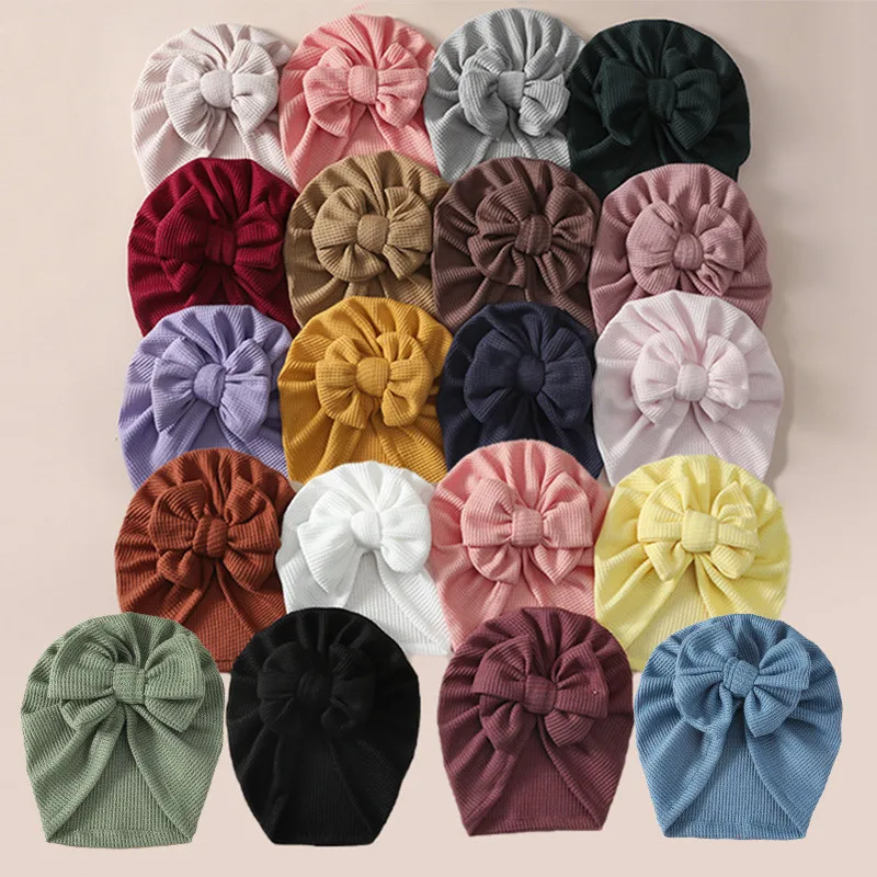 

2022 Spring Summer Baby Hat Turban Cute Bows Knitted Baby Girl Hats Beanie Newborn Soft Cotton Solid Color Infant Kids Winter