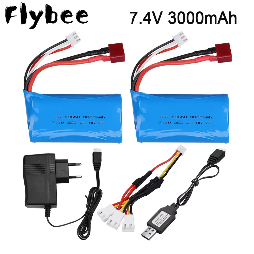 

18650 7,4 V 3000MAH lipo батарея 2s для Wltoys 12423 10428 12429 12401 12402 12402A RC автомобильные запасные части зарядное устройство 7,4 V 20C батареи
