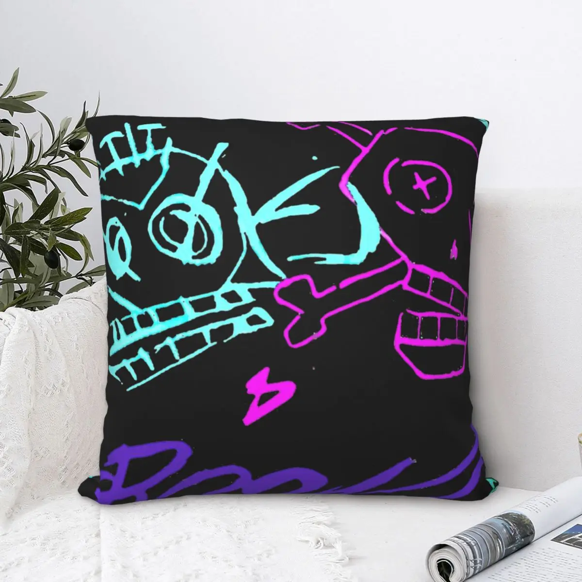 

Jinx Monkey Graffiti Monkey Bomb Polyester Cushion Cover Arcane League of Legends For Sofa Decorative Cojines Decorativos