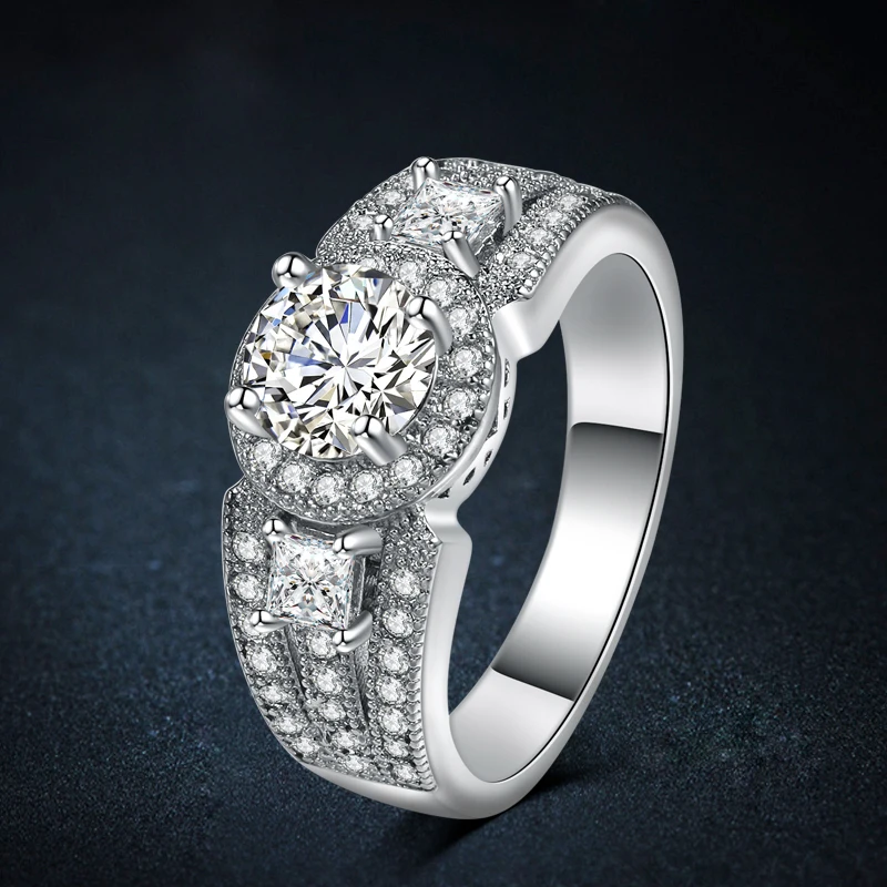 Серебряный цвет роскошное свадебное кольцо набор обручальное AAA CZ Кристалл ювелирные изделия для женщин с австрийским кристаллом R516