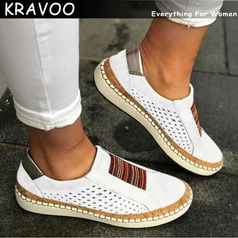 

Кроссовки KRAVOO для женщин, повседневная обувь без шнуровки, разные цвета, эластичная лента, женская обувь 35-43, женская летняя обувь