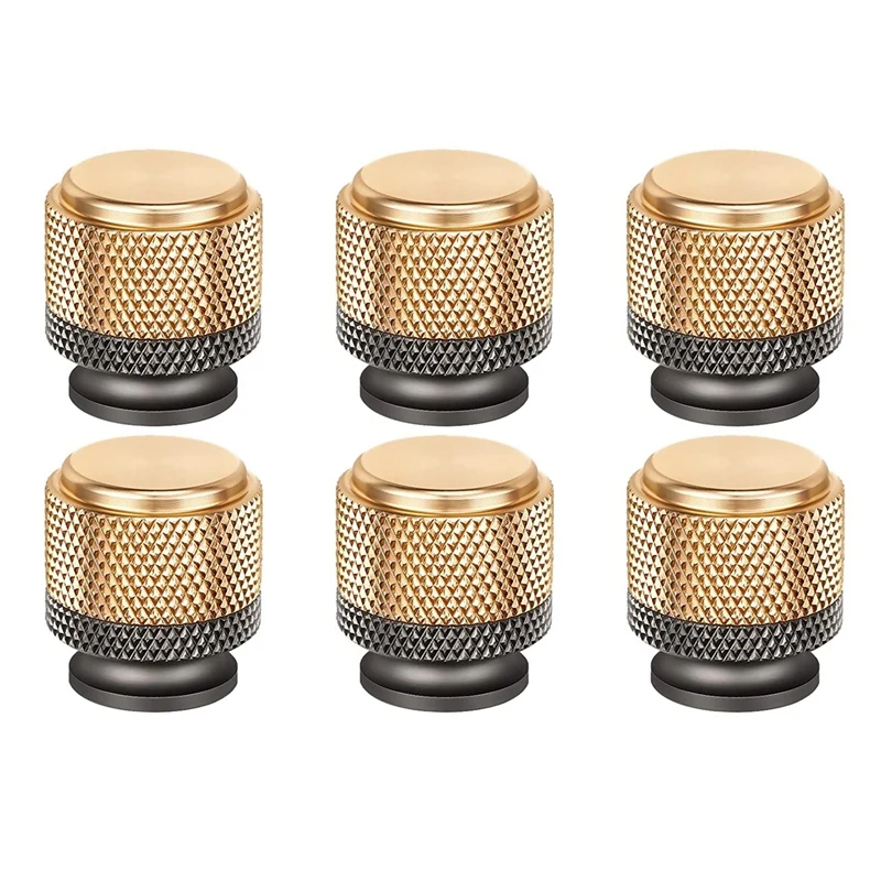 

Promotion! 6 Pack 1Inch Cabinet Knob Aluminum Knob For Drawer Pulls Gold And Grey Oxidation Finish With Diamond Pattern