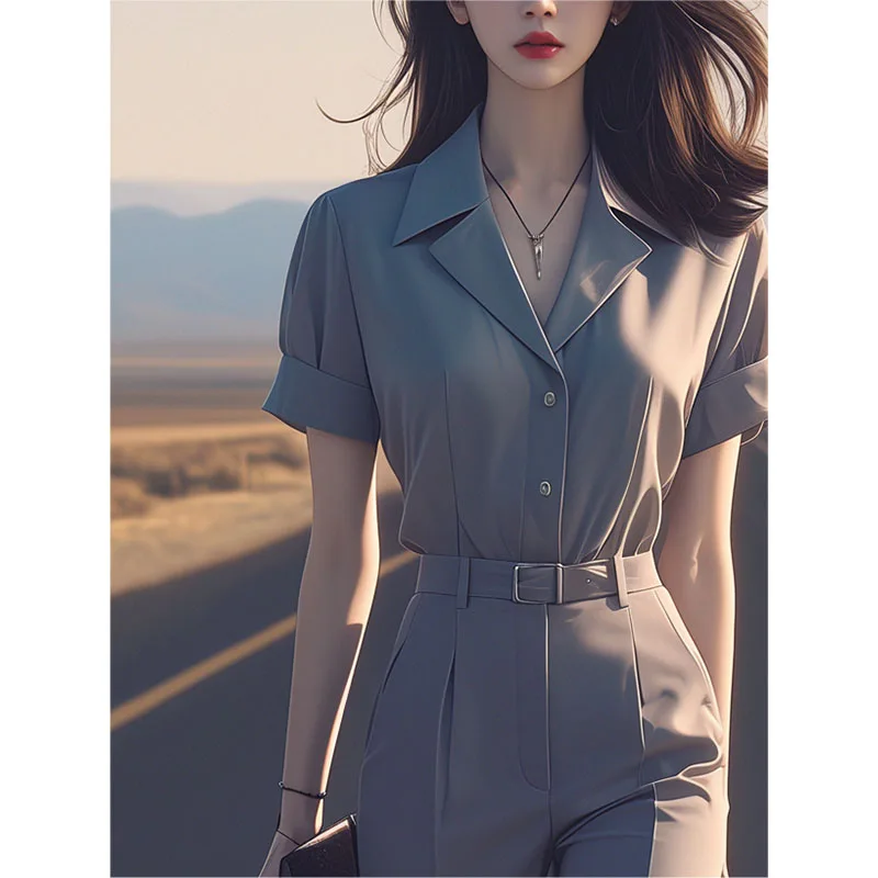 Summer Salt System Young Internet Celebri Fried Street Fashion Hong Kong Sle Light Luxury Advanced Sense Graceful Gray Sh...