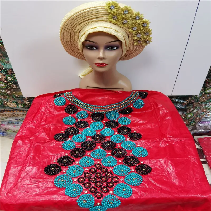 

5 Yard/Lot Guinea Brocade Fabric With Hat Beads Bazin Riche Brode 100% Cotton African Basin High Quality For Party WD112901