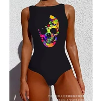 womens color skull print sleeveless one piece swimsuit bikini skull print sleeveless one piece swimsuit