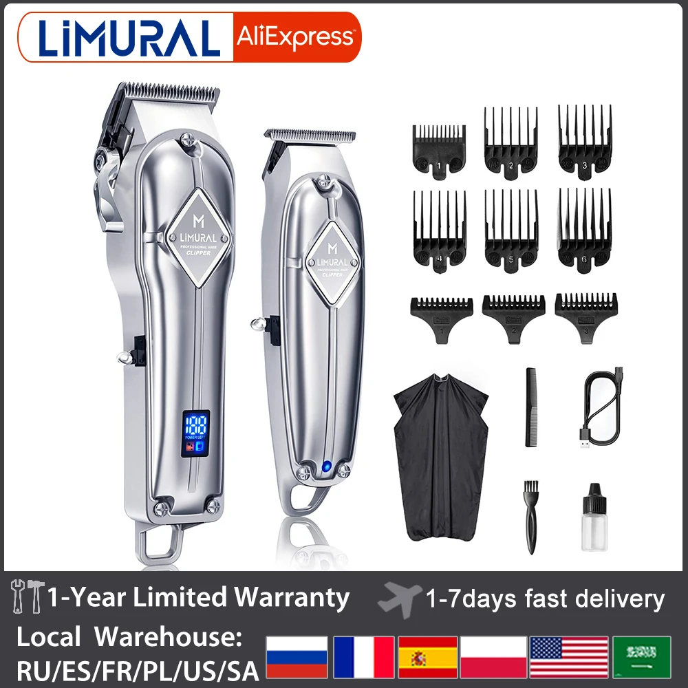 Limural Electric Hair Clippers for Men Professional Cordless Barber Clippers Rechargeable Beard Trimmer LED Display Metal Case