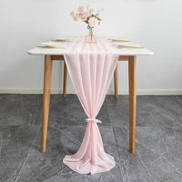 chiffon table runners pink silky tablecloth doily rustic boho romantic wedding party banquet table decor table runner polyester