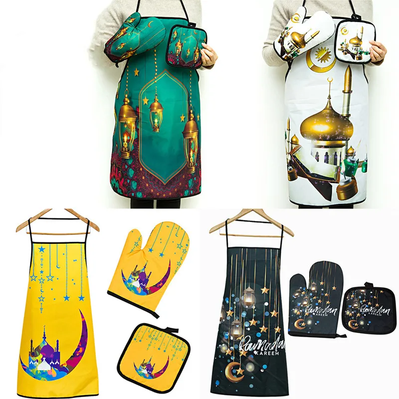 

Ramadan Mubarak kitchen apron pot holder mitt happy Eid Al-Adha Iftar Muslim Islamic Kareem friend family dinner decoration gift