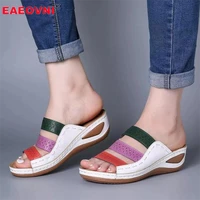 summer womens wedge heel slippers outdoor casual open toe shoes fashion leather roman shoes 35 43 large size women shoes 2022