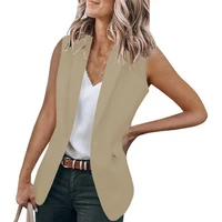 women blazer solid color loose temperament breathable sleeveless cardigan single button formal women suit coat commute clothing