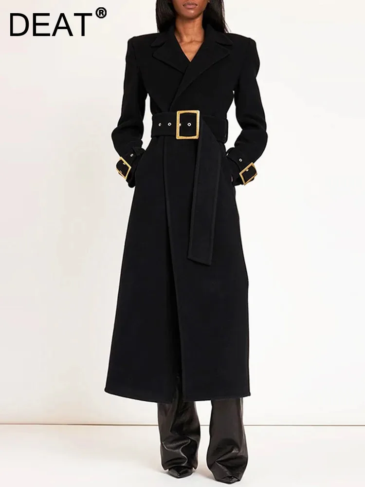 DEAT Элегантное шерстяное пальто с зубчатым воротником и длинным рукавом тонкий
