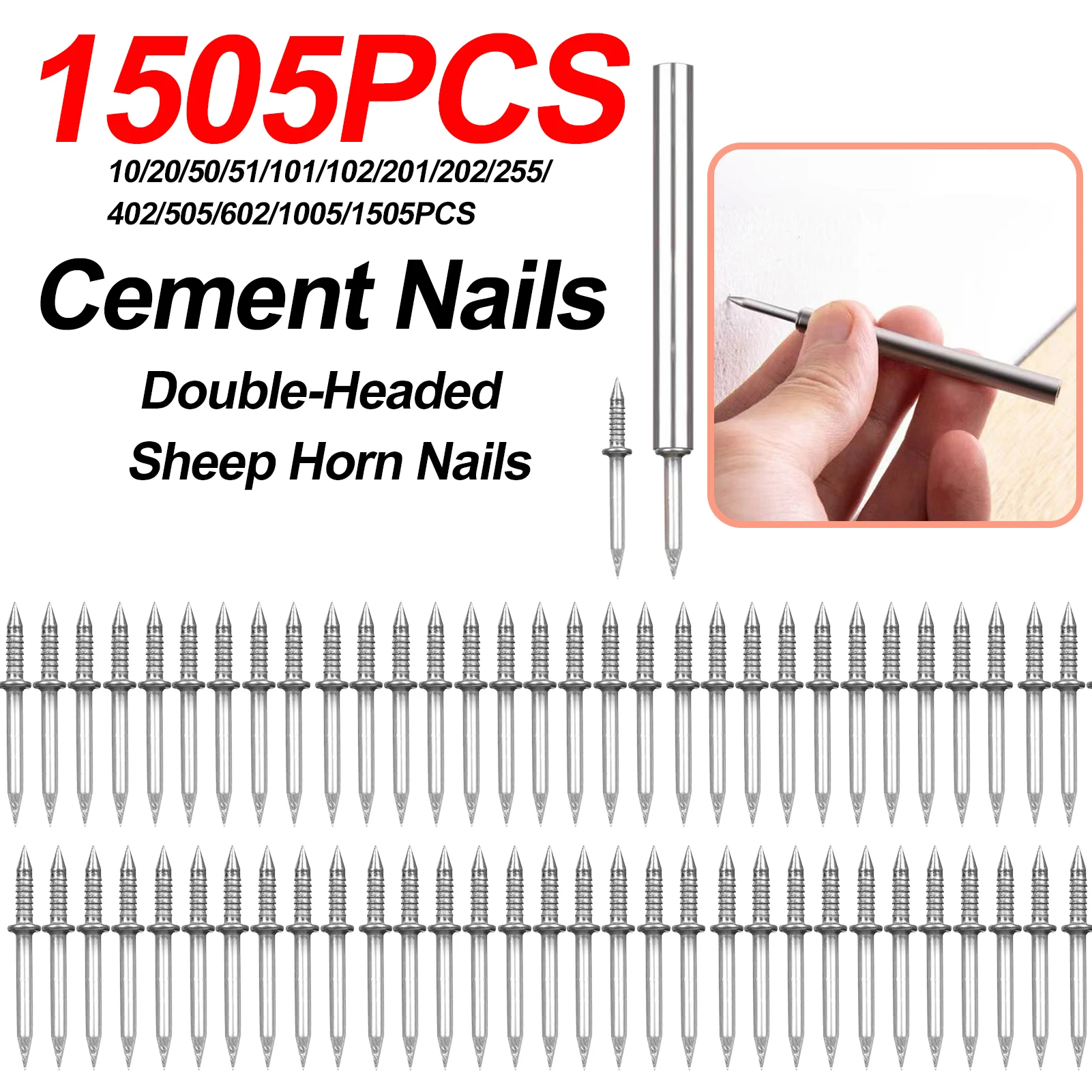 

10-1505pcs Cement Nails No Trace Double-Headed Sheep Horn Nails Set Sturdy Rustproof Carbon Steel Nails Set For Skirting Line