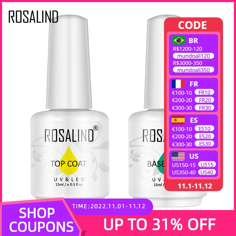 

Rosalind 15ml/7ml Base Coat Top Coat Nail Gel Polish Enhancer For Varnish Semi Permanent Soak Off Nail Gel UV LED Nail Art Tool