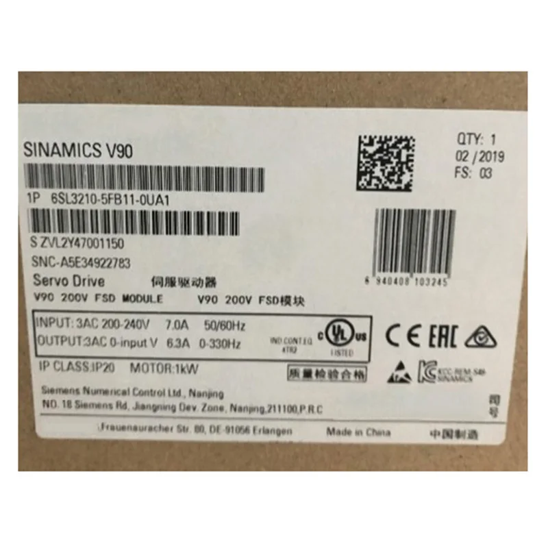 

New original 6SL3210-5FB11-0UA1 V90 servo drive 220V 1KW 6SL32105FB110UA1 spot