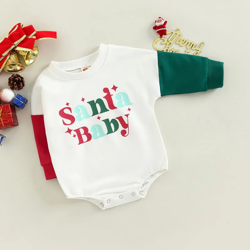 

Рождественская Одежда для маленьких мальчиков и девочек, осенне-зимнее боди для новорожденных, комбинезоны с длинными рукавами и мультяшными надписями, детские товары от 0 до 24 месяцев