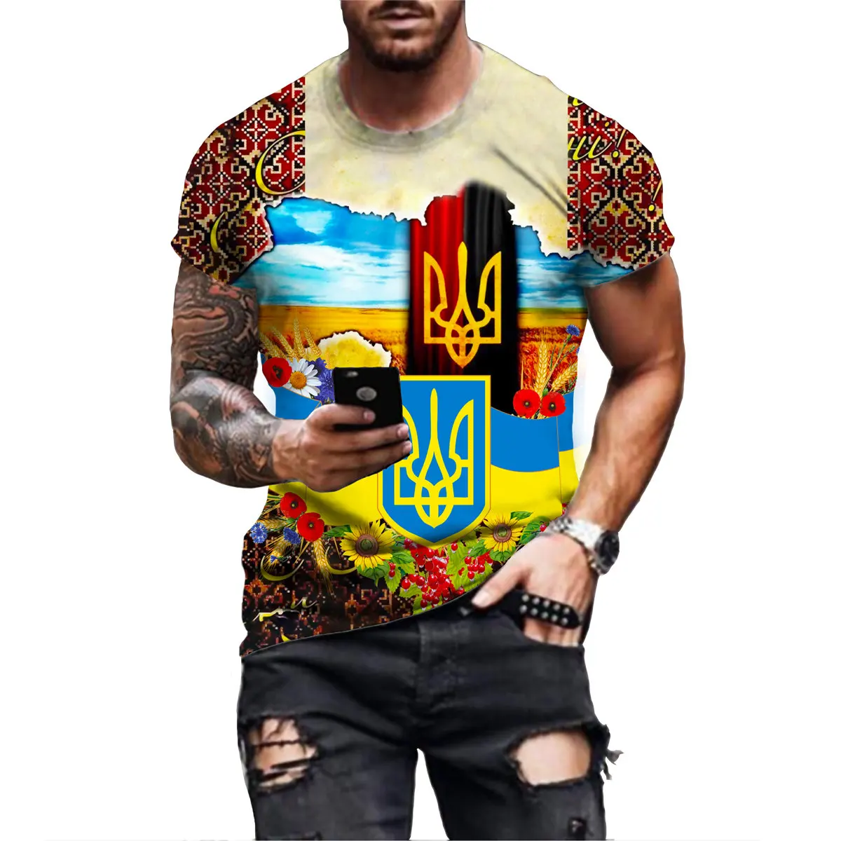 

Ukraine Flag T-shirt New Men Women Couple 3d Printing Pattern Retro Oversize Street Sports Personality Tee