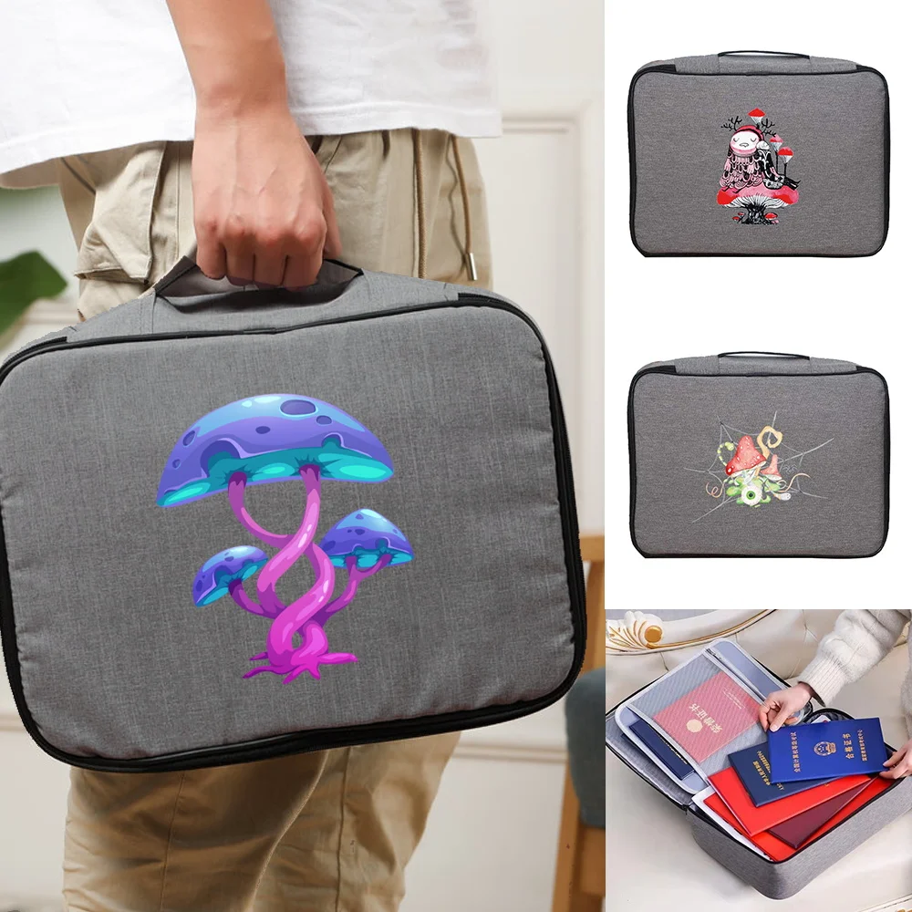 Document Bags Handbag Men Women Travel Credentials Luggage Wallet Storage Bag Mushroom Print Waterproof Documents Organizer Case