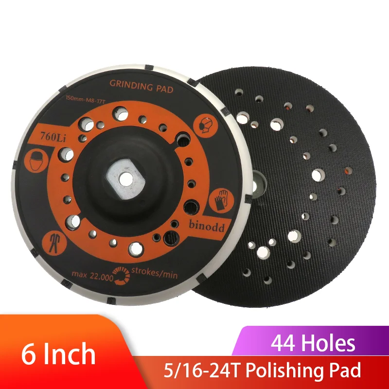 

6 Inch 44-Hole Hook & Loop Sanding Pad M8 Thread Dust Free Backing Plate Self Adhesive Grinding Pad for Orbital sanding machine