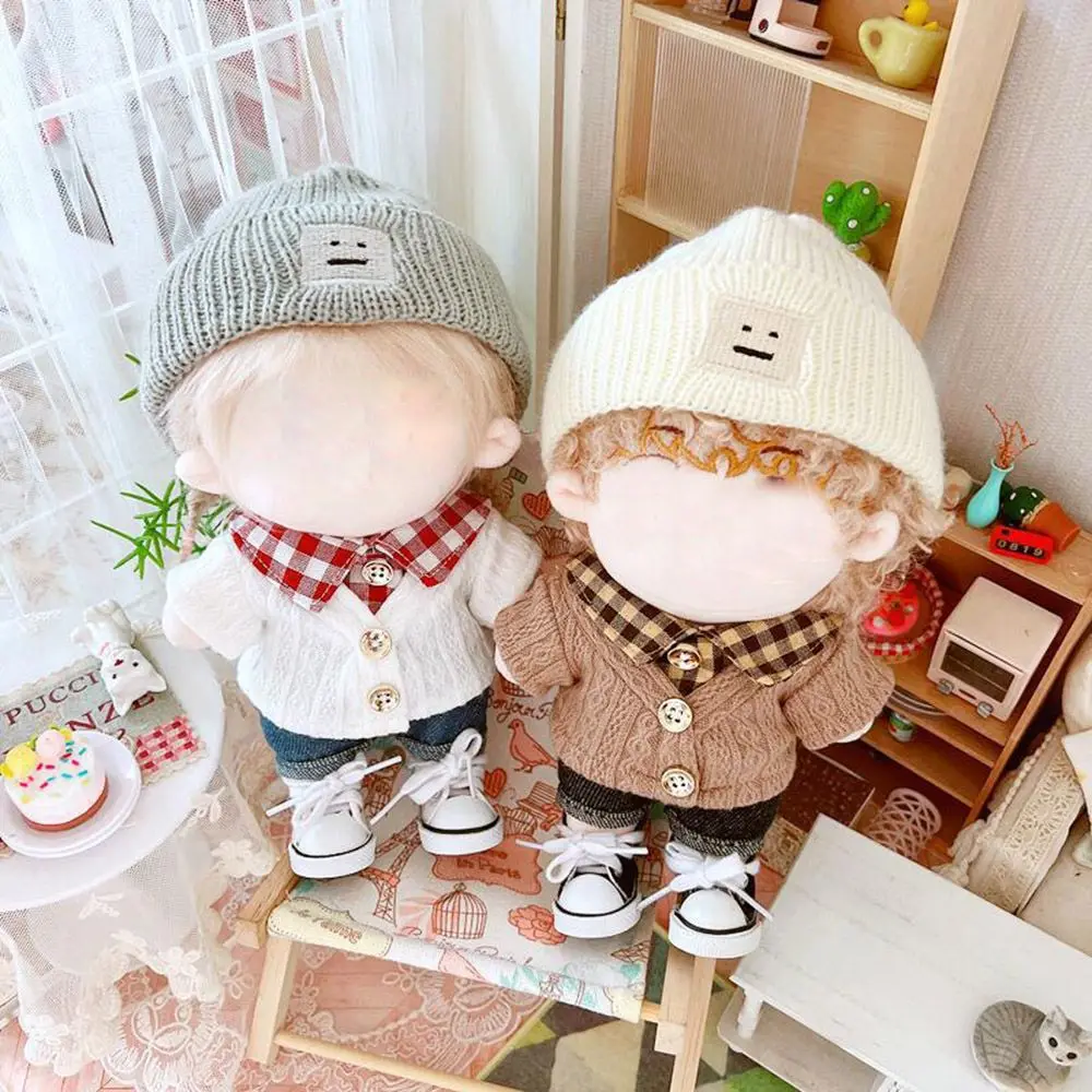 

For Plush 20cm Doll Change Clothing Outfit DIY Gift Toys Fake Two Piece Sweater Doll Clothes Plaid Sweater