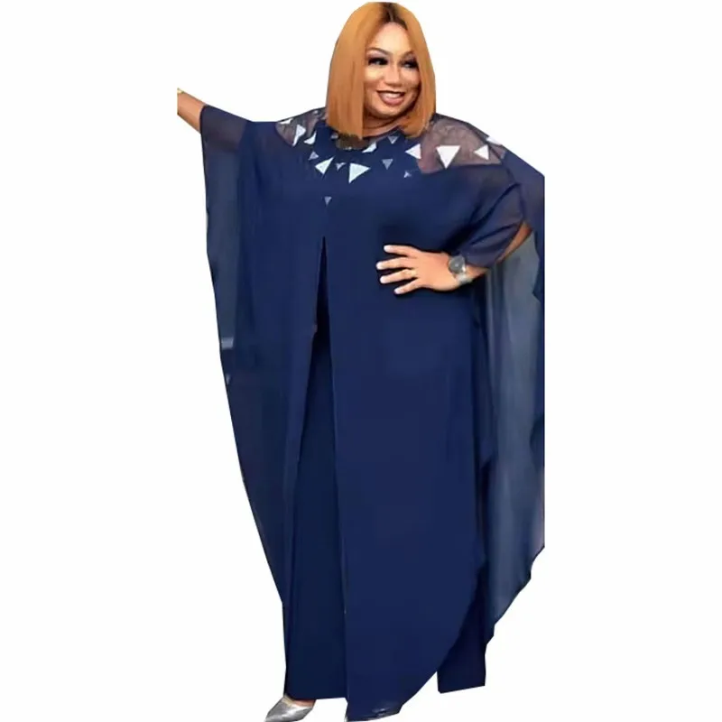 

African Maxi Dresses For Women Mesh Patchwork With Diamond Robes 2022 Fashion New Streetwear Chiffon African Long Dress Vestidos
