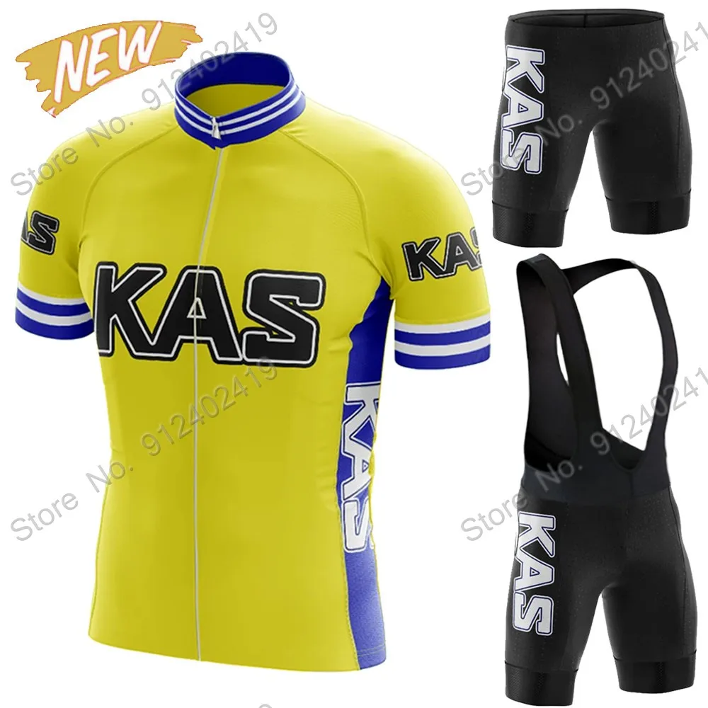 

New Retro Kas Team 2022 Cycling Jersey Set Men Summer Bicycle Clothing Road Bike Shirts Suit Bicycle Bib Shorts MTB Ropa Maillot