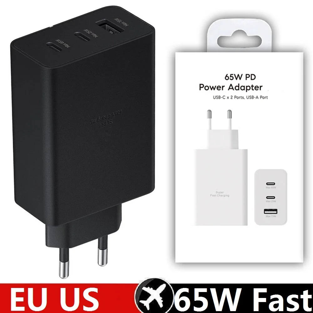 

10Pcs 65W 3 Ports USB C PD Wall Charger Super Fast Quick Charge Power adapters For Samsung S22 S23 Note 20 Htc Lg With Box