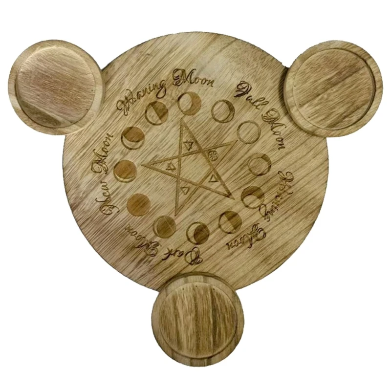 

Astrology Pentagram Wooden Candlestick Table Pentacle Altar Plate Candle Holder Tray Triquetra Divination Witchcraft Accessories