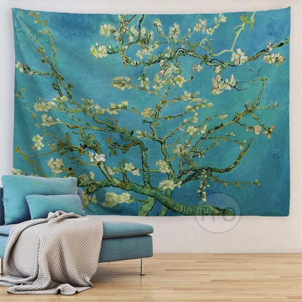 

Van Gogh Almond Blossom Tapestry Oil Painting Floral Nature Landscape Wall Decor Tapestry Aesthetic Room Decoration Bedspread