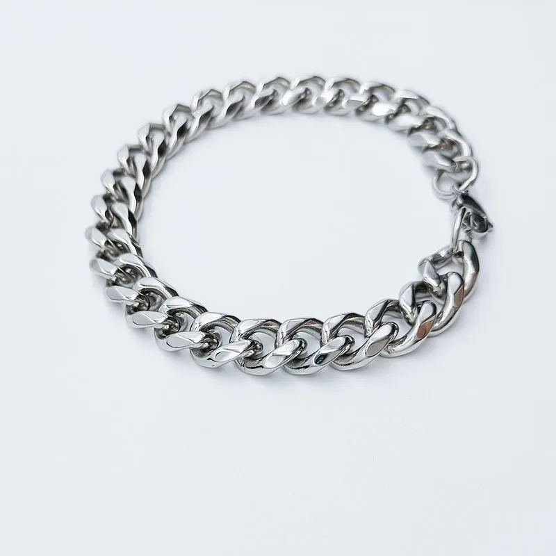 

stainless steel single buckle grinding bracelet polished exquisite fashion Men's titanium steel bracelet trend Cuban chain