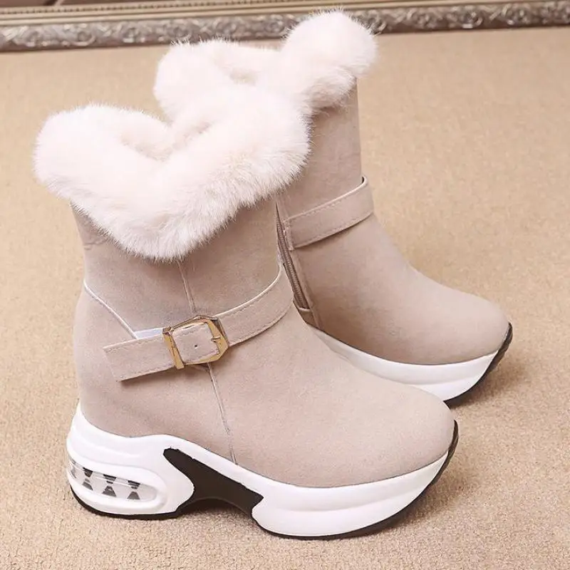 

Женские зимние ботинки, женская обувь 2023, женские плюшевые повседневные зимние ботинки на молнии, женские ботинки на танкетке с низким выре...