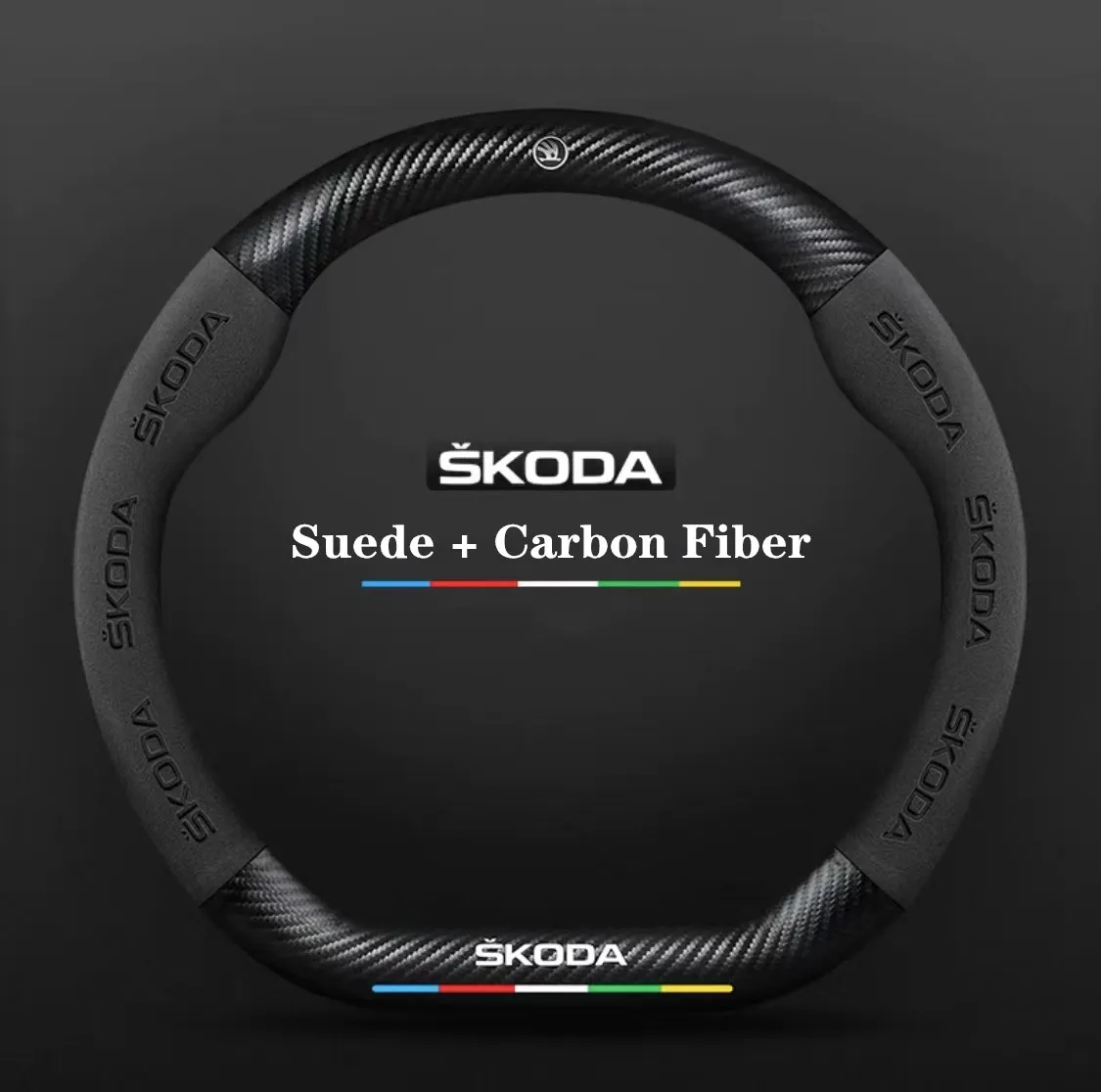 

Car Suede Carbon Fiber Non-Slip Steering Wheel Cover For Skoda Octavia Kamiq Kadiaq Favorit VRS Rapid Karoq Fabia Superb Yeti RS