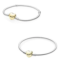 original moments gold love heart clasp snake chain bracelet bangle fit women 925 sterling silver bead charm pandora jewelry