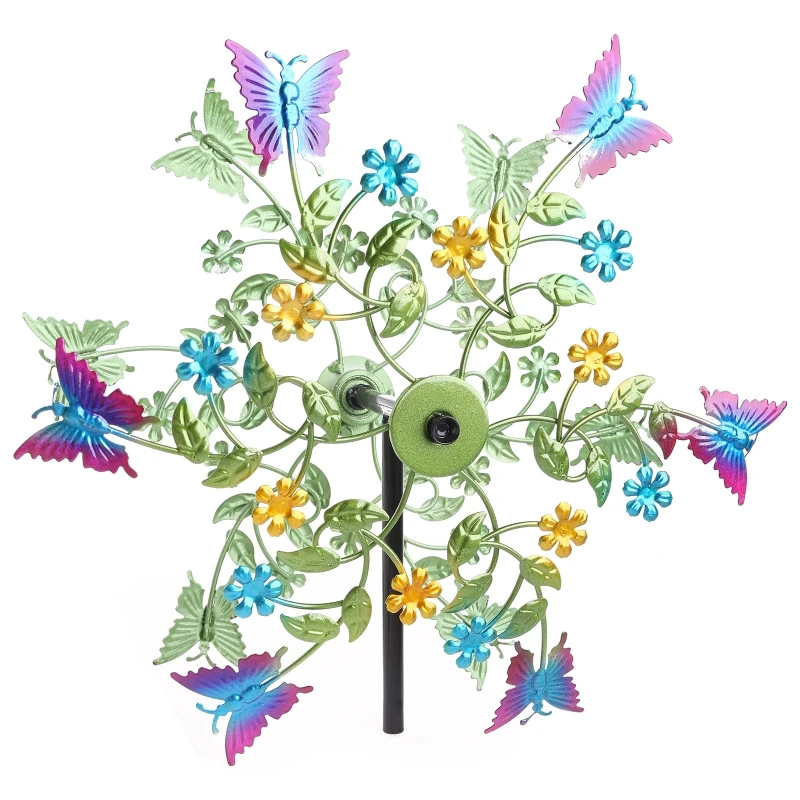

Large Metal Wind Spinners Butterflies Windmill with Spin Flowers Colourful for Yard and Garden Outdoor Art Decoration