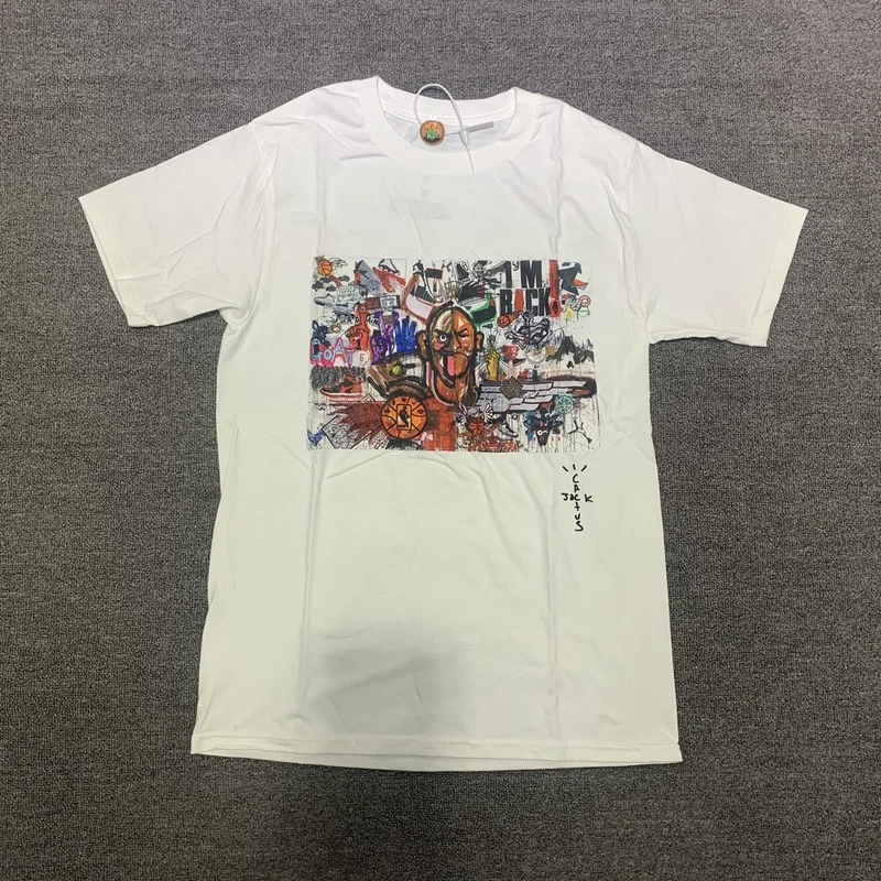 

22SS Street Graffiti Art Print TRAVIS SCOTT T Shirt Men Women EU Size 100% Cotton Cactus Jack Top Tees Hip Hop Summer Skateboard