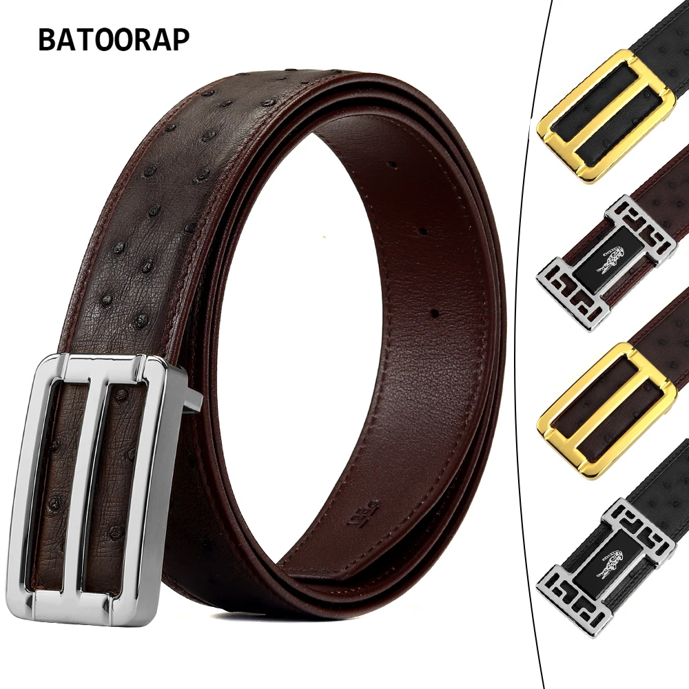 BATOORAP Premium South African Ostrich Belt Men's Black Brown Stainless Steel Buckle Designer Style High-End Luxury First Choice