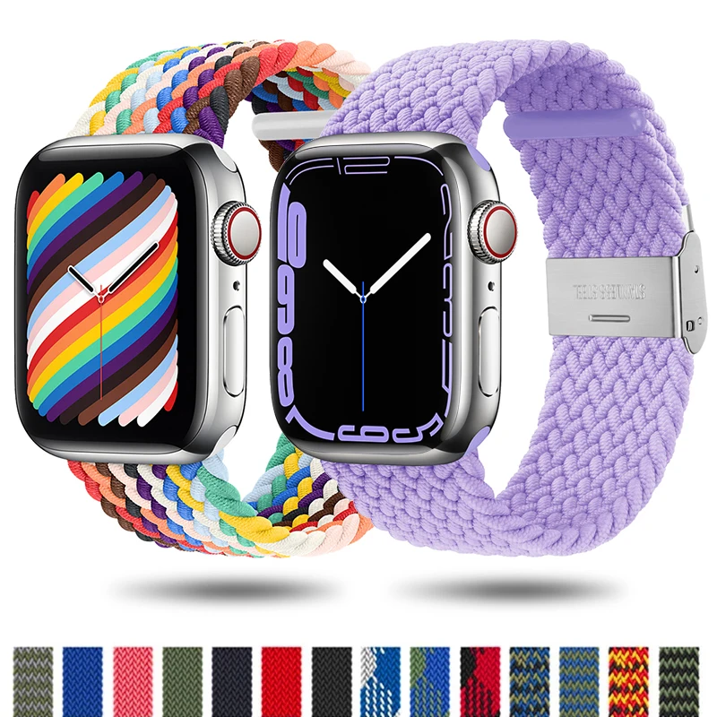 Braided solo loop For Apple Watch band 44mm 45mm 41mm 40/42/38mm Adjustable Nylon Elastic belt Bracelet iWatch serie  76 34 5 SE