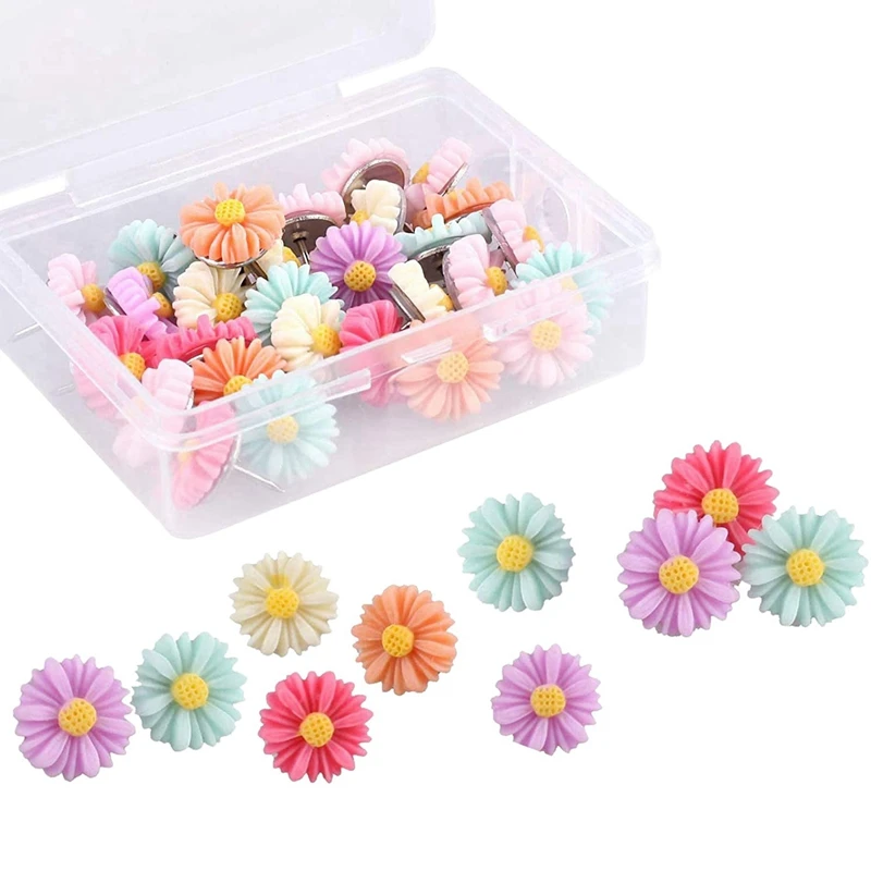 

60Pcs Floret Push Pins, Colored Floral Suitable For Photo Walls,Whiteboards, Cork Boards, Maps, Bulletin Boards