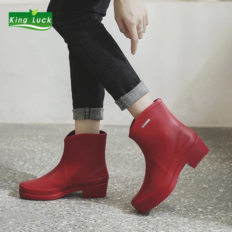 

0.6kg KingLuck Risc Women Rain Boots Rubber Slip-on Shoes Girls For Water Waterproof Plastic Ladies ANKL White Female BOOT