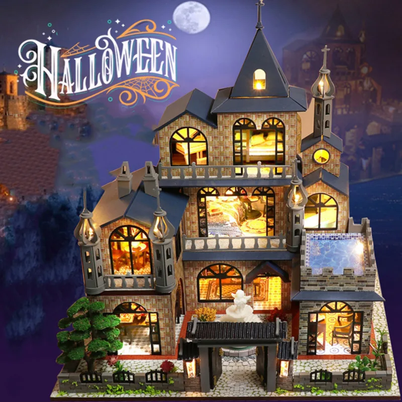 

DIY Wooden Doll House Kit Miniature with Furniture Light Casa European Villa Dollhouse Toys Roombox for Adults Christmas Gifts