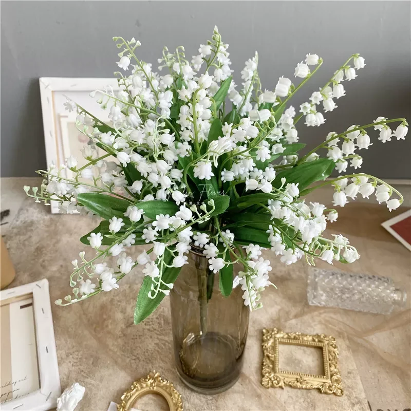 

Artificial Lily of the Valley Flower Bouquet Home Decoration Romantic White Flower Country Wedding Party Desktop Decor 25/30cm