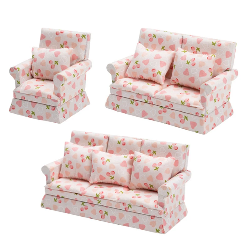 

1:12 миниатюрная мебель для кукольного домика, Мини Цветочный диван, тканевые подушки для дивана с цветочным принтом, модельные игрушки, роле...