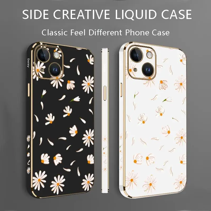 Plain Daisies Luxury Plating Phone Case For iPhone 14 13 12 11 Plus Pro Max Mini X XR XS SE2020 8 7 6 6S Plus Cover