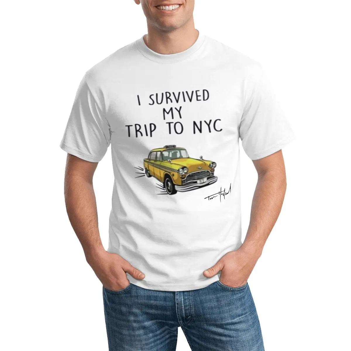 

Tom Holland Cool T-Shirts Mens i survived my trip to nyc Essential Print T Shirts Round Neck Couple Tops 100% Cotton Clothes