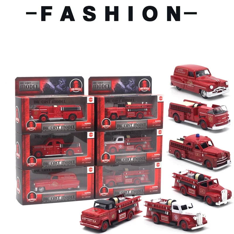 Random 1PCS of 6 Models 1:43 Alloy Retro Fire Truck Model Toy Car Model Car