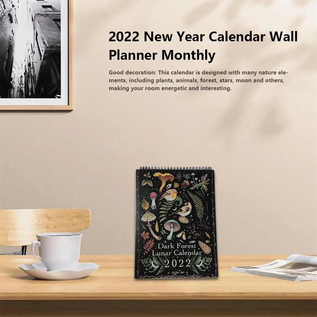 

Настенные календари с темным лесом 2022, новогодние растения, бумага, планировка времени, книга для даты, путешествия, планировщик, творчество...