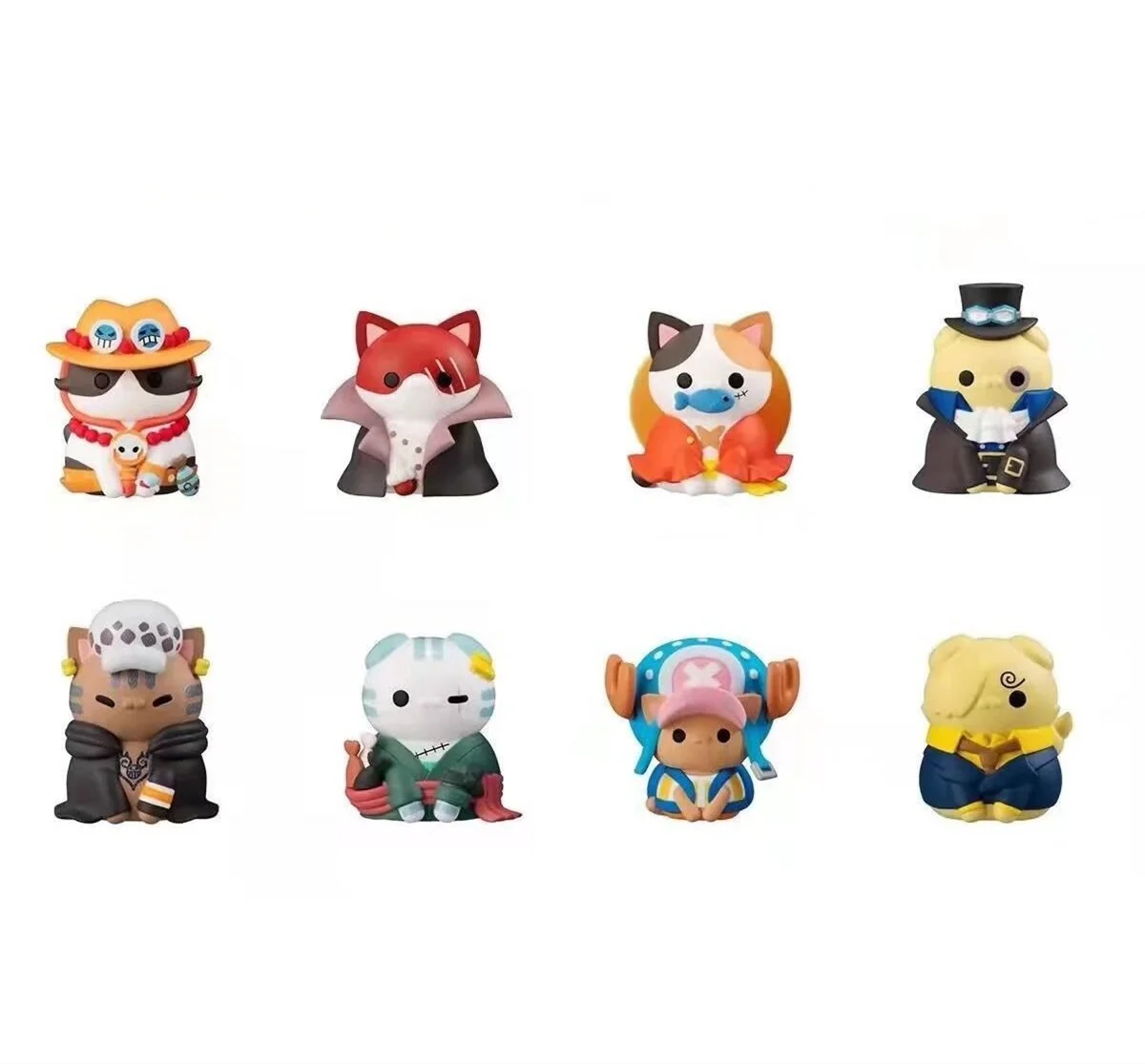 

New 8Pcs/Set One Piece Cat Cos Tony Tony Chopper Portgas·D· Ace Trafalgar Law Cake Decoration PVC Model Figure Toys Gift