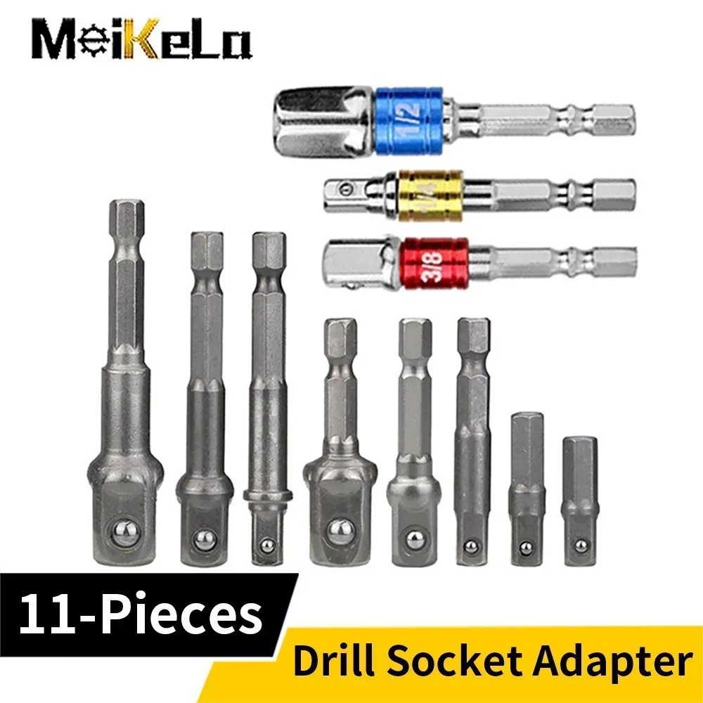 

Meikela 11Pcs Drill Socket Adapter Impact Drill Extension Drill Bits Bar Adapter 1/4 3/8 1/2 Size Hex Shank Power Tool Parts